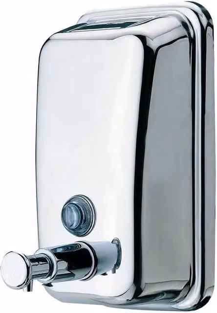 Dosificador de jabón de pared rectangular Manillons Torrent en color plata de metal