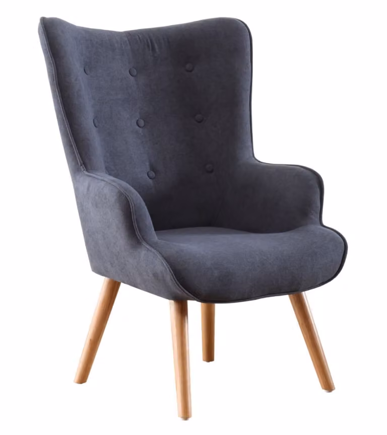 Butaca nórdica Home Heavenly de estilo lounge en tejido gris con estructura de madera sólida An/P/Al: 95 x 71 x 75 cm
