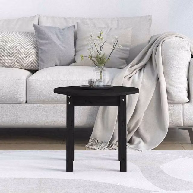 Mesa de centro redonda SYFAX de madera maciza de pino en color negro, An/P/Al: 45 x 45 x 40 cm
