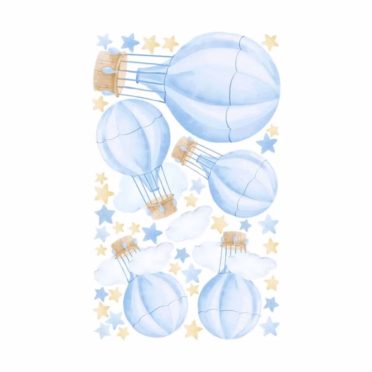 Stickers decorativos de pared de globos aerostáticos Nicolasito en azul de gran tamaño y material plástico adhesivo