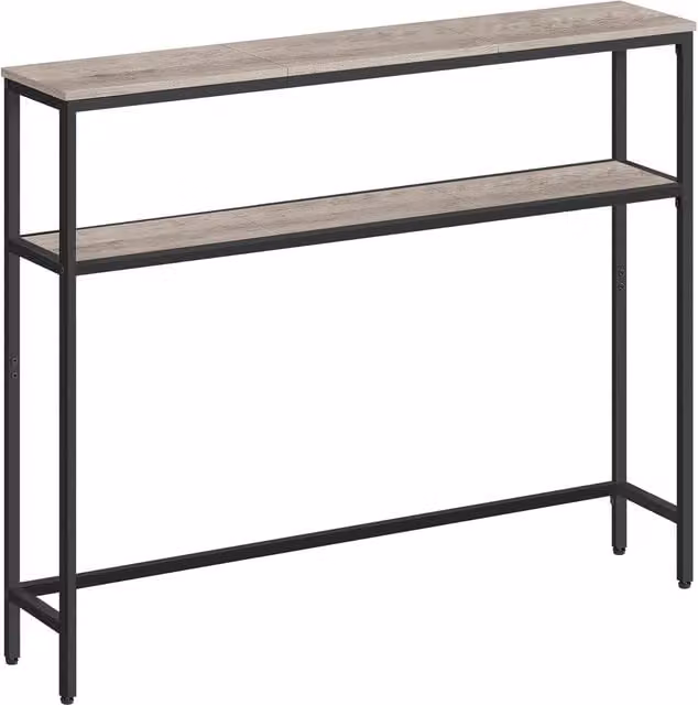 Mesa de consola moderna VASAGLE con 2 estantes, color gris y negro, An/P/Al: 100 x 20 x 80 cm