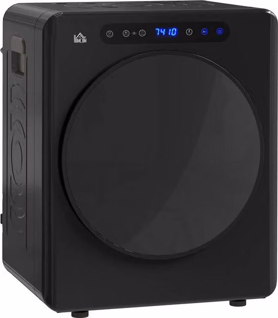 Secadora de ropa por evacuación HOMCOM de 3 kg con tambor de acero inoxidable y pantalla LED táctil, color negro, An/P/Al: 49 x 43 x 61 cm