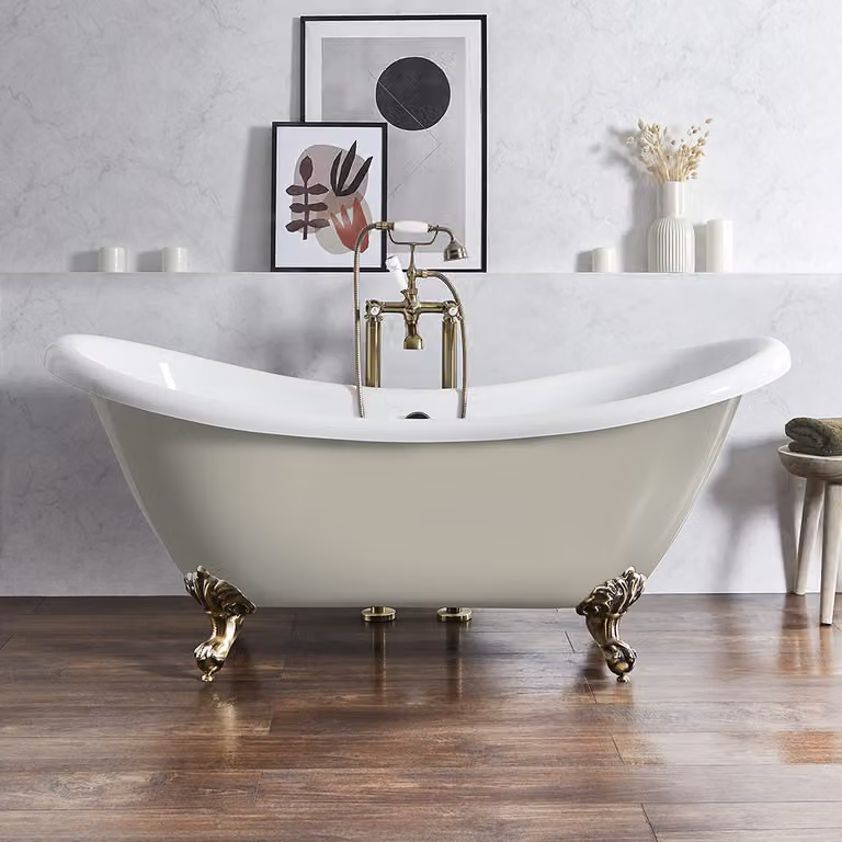 Bañera exenta ovalada Hudson Reed en color beige con patas de color oro y acabado en acrílico, An/P/Al: 175 x 73 x 77 cm