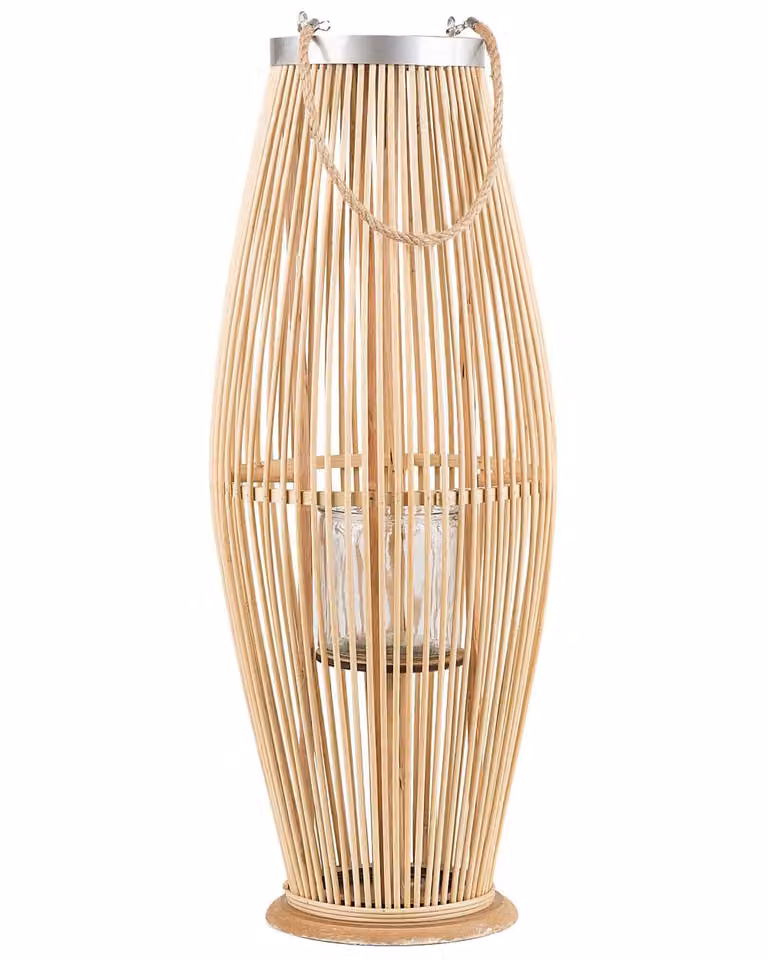 Linterna de mesa Beliani estilo boho en bambú natural y color marrón de 72 cm