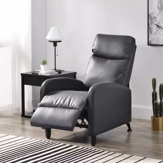 Sillón relax reclinable en cuero sintético de en.casa, color gris, An/P/Al: 102 x 60 x 92 cm