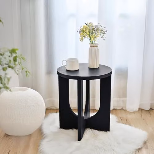 Mesa auxiliar Kysdajore en.casa con tablero redondo negro para salón, dormitorio o recibidor, Altura: 50 cm, Diámetro: 40 cm