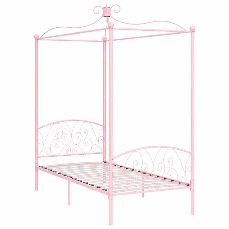 Estructura de cama con dosel de metal rosa vidaXL An/P/Al: 100 x 200 x 227 cm