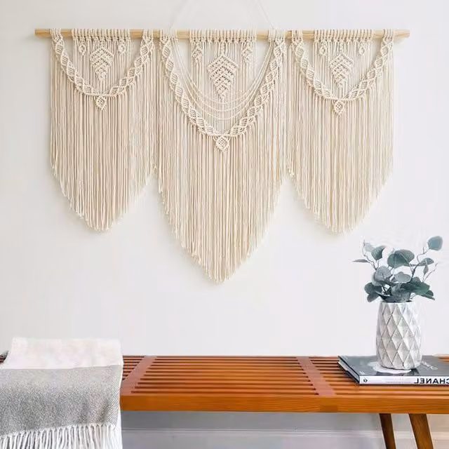 Tapiz de pared de macramé LIIYIELA con diseño geométrico abstracto en blanco y negro, decoración boho de algodón para colgar