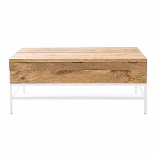 Miliboo Mesa de Centro Elevable de Mango y Metal en Blanco y Marrón Estilo Boho