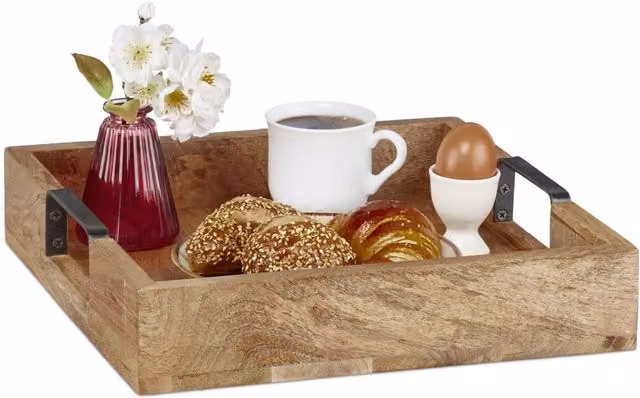 Bandeja rectangular de madera de mango con asas de NORTHIX en marrón y multicolor