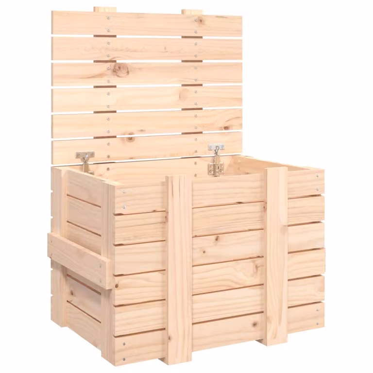 Caja de almacenaje de madera maciza de pino vidaXL con tapa removible, color marrón/beige, An/P/Al: 58 x 40,5 x 42 cm