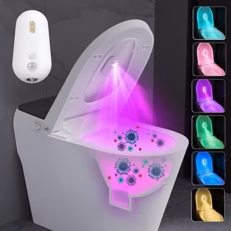 Luz nocturna LED para inodoro KAJFJAD con sensor de movimiento y luz UV, recargable, multicolor y blanca