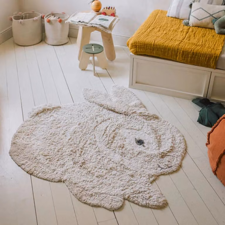 Alfombra lavable Lorena Canals con forma de conejo para niños en colores blanco, marrón y beige, An/P/Al: 130 x 135 cm