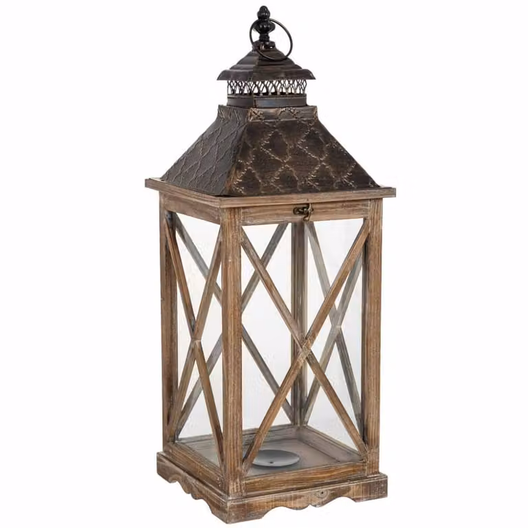 Farol de madera rústico Wanderlust deco en color marrón y transparente, An/P/Al: 24 x 24 x 63 cm