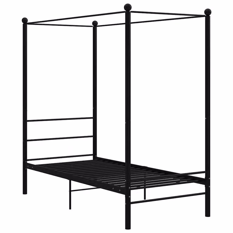 Estructura de cama con dosel vidaXL de metal en color negro, An/P/Al: 90 x 200 x 201 cm