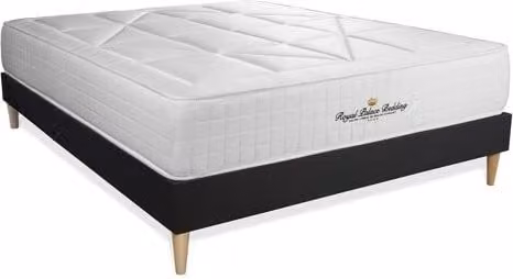 Pack de cama Royal Palace Bedding con colchón de muelles ensacados y espuma viscoelástica y somier de láminas de madera en color negro, An/P/Al: 200 x 200 x 45 cm