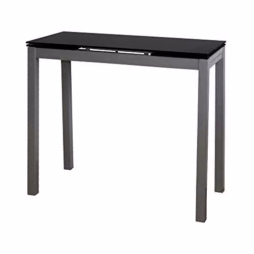 Mesa de cocina y comedor extensible MOMMA HOME modelo Novi de cristal templado y metal, color negro y plata, An/P/Al: 85 x 40 x 76 cm (extensible hasta 130 cm)