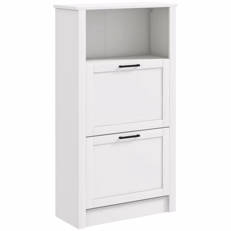 Zapatero Homcom moderno de MDF blanco con puertas abatibles y estantes, An: 58 cm, P: 24 cm, Al: 105 cm