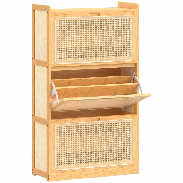 Zapatero estrecho Homcom de bambú y madera en color marrón y beige, An/P/Al: 69 x 29 x 119.8 cm
