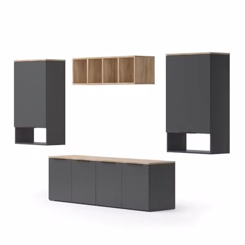 Mueble de pared Vicco Wido Antracita con estantes y cajones para salón
