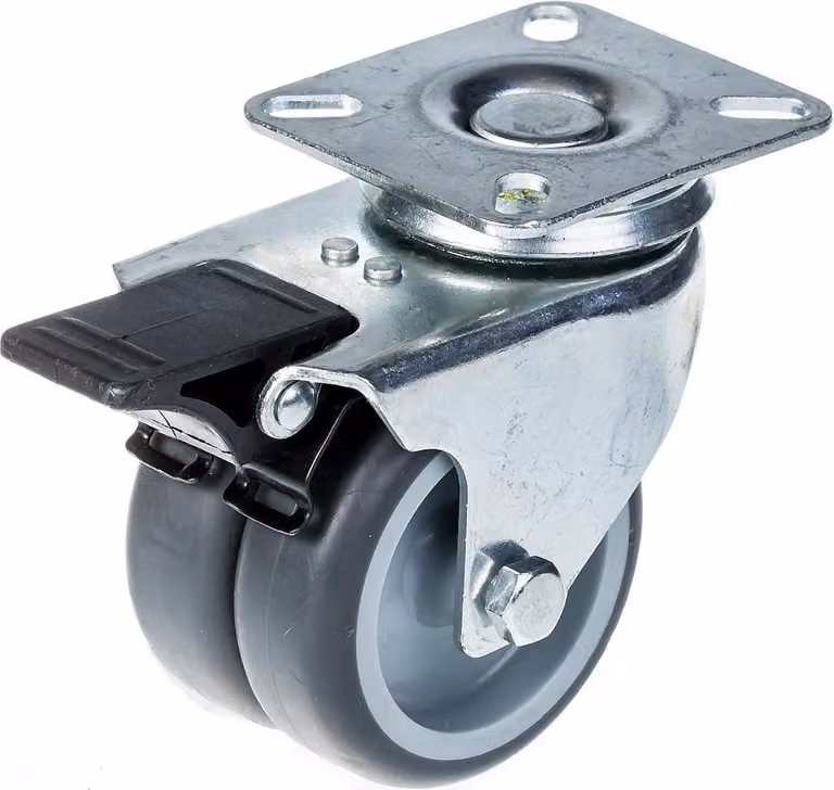 Rueda giratoria doble de 75 mm Zhongshan de goma gris con freno y capacidad de carga de 100 kg