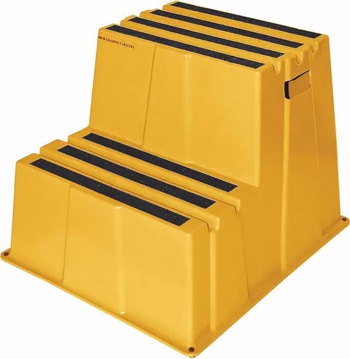 Escalón de plataforma Twinco color amarillo con patas de goma y acabados en plástico