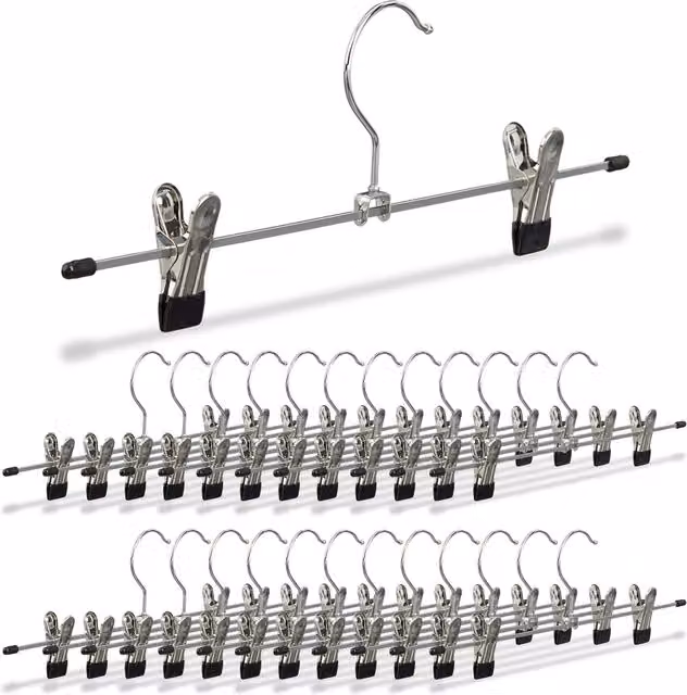 Pack de 25 perchas para pantalones y faldas Relaxdays de metal con pinzas ajustables y gancho giratorio de 360 grados, An/P/Al: 35 x 11,5 x 2 cm, color plateado
