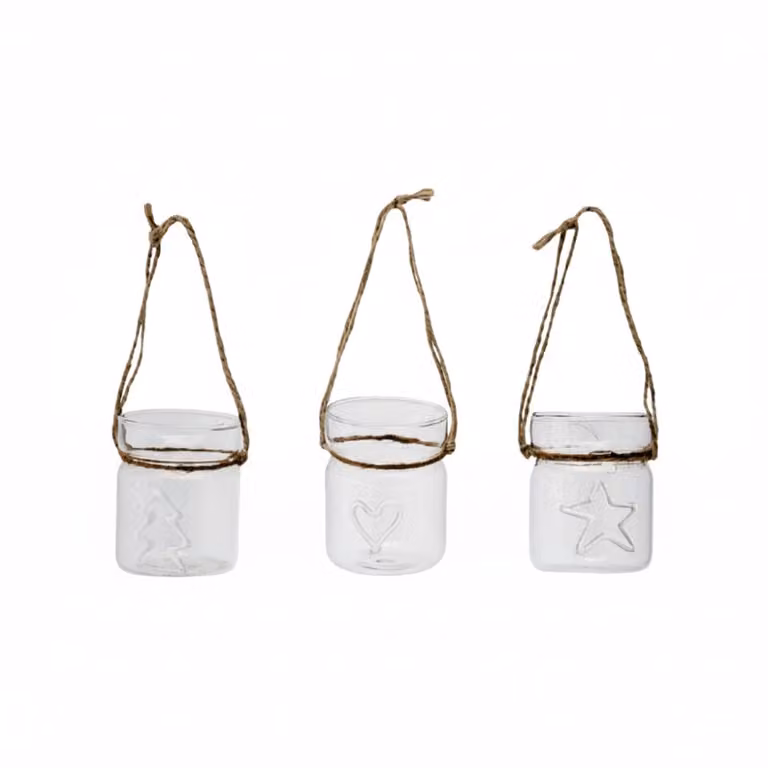 Lote de 3 portavelas colgantes de cristal transparente Sia Deco para tealight