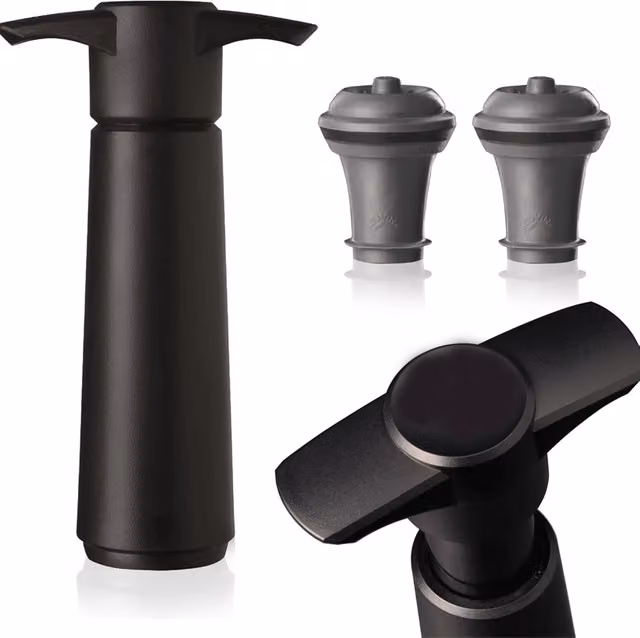 Bomba de vacío para vino Coocheer con 2 tapones, color negro