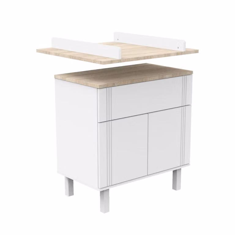 Mueble cambiador para cómoda Sauthon en madera lacada blanco y roble para habitación infantil An: 76 cm, P: 55,5 cm, Al: 86 cm