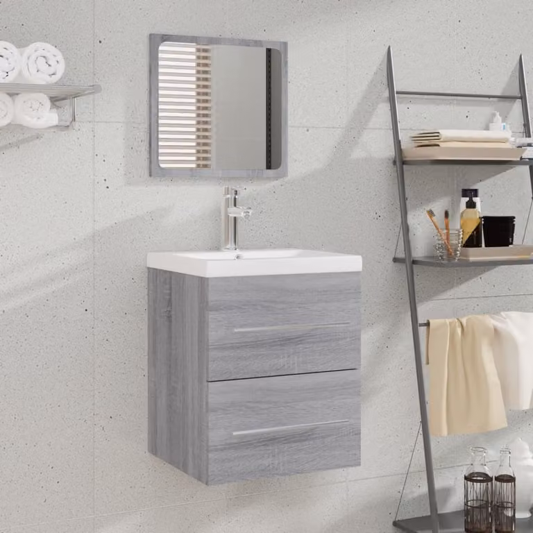 Armario de baño con espejo y luz LED Prolenta, color gris, An/P/Al: 41 x 38,5 x 48 cm