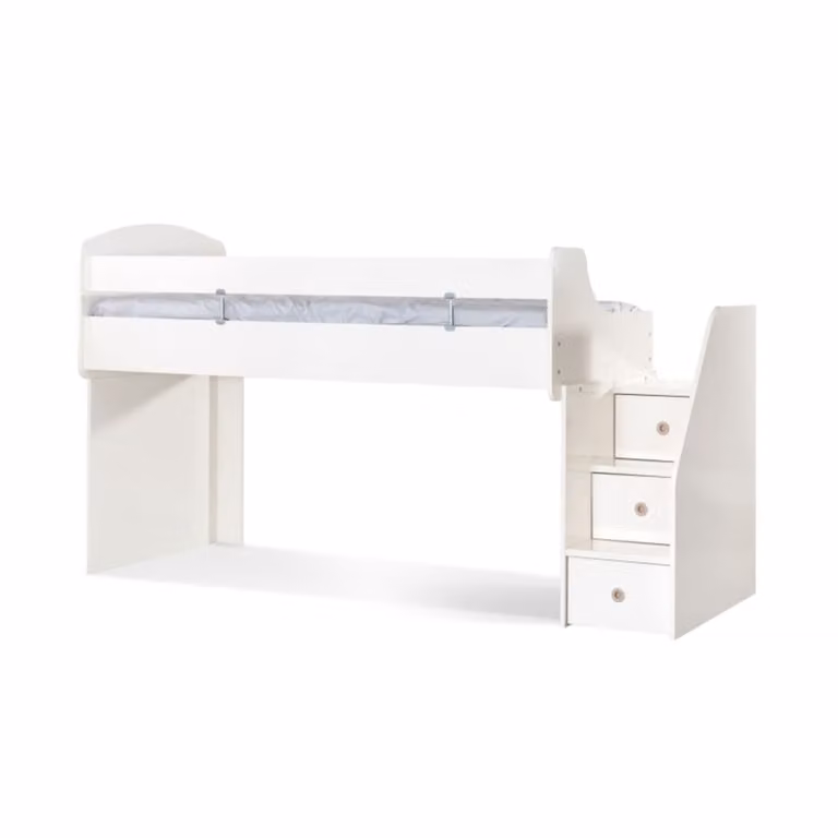 Cama infantil de altura media MueMue en color blanco con cajones y escaleras An/P/Al: 200 x 90 x 110 cm