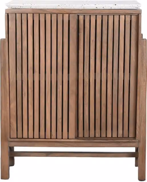 Aparador moderno de madera de acacia multicolor con diseño abstracto An/P/Al: 80 x 40 x 110 cm