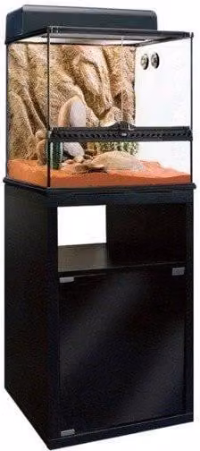 Mesa Exo Terra con puertas de cristal y estantes internos en color negro, An/P/Al: 45,4 x 45,4 x 70,5 cm