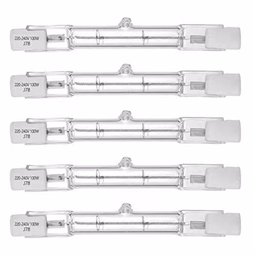 Pack de 5 bombillas halógenas VINBE R7S T3 de 100W, 1000lm, blanco cálido 2700K, tipo J de doble extremo para iluminación lineal de 78mm