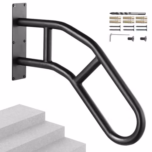 Pasamanos de escalera VEVOR de acero inoxidable para exteriores, barandilla de seguridad montada en pared con acabado negro mate, Longitud: 81,3 cm