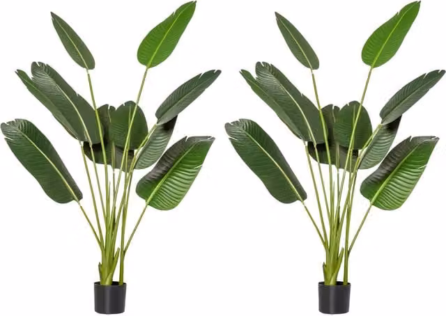 Set de 2 Plantas Artificiales Bananeras HOMCOM de 160 cm con Maceta y 10 Hojas Realistas en Color Verde para Decoración de Interior