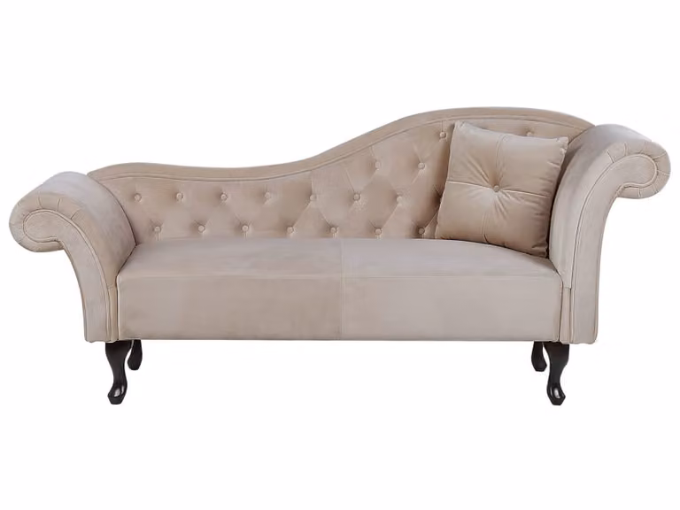 Chaise longue Beliani en terciopelo beige con diseño en forma de L y estructura de madera sólida