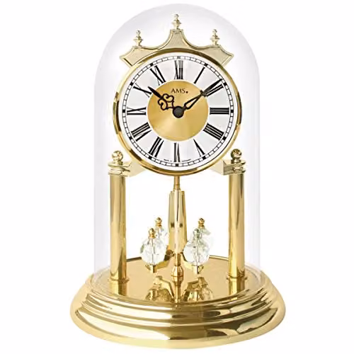 Reloj de mesa analógico de cuarzo con péndulo AMS Modelo J1202 en color oro y multicolor, An/P/Al: 23 x 14 x 14 cm