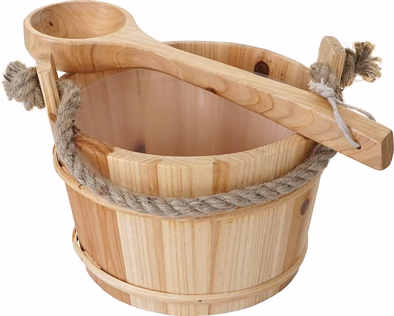 Conjunto de cubo y cucharón para sauna Mendler de madera, color marrón, capacidad 3,0 l
