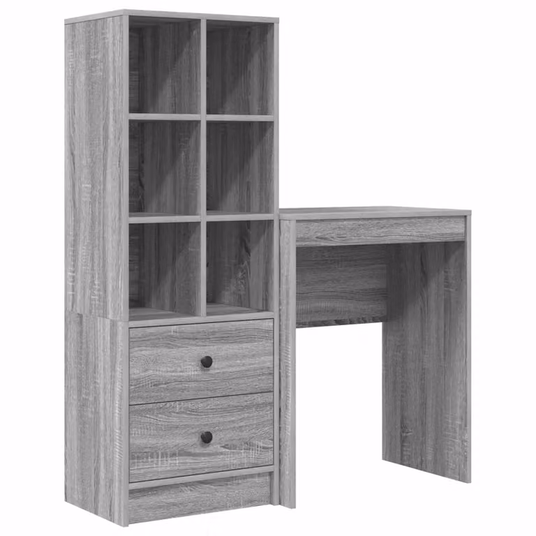 Set de 2 Escritorios Modernos vidaXL en Gris y Sonoma con Estantería, An/P/Al: 105,5 x 34 x 127 cm