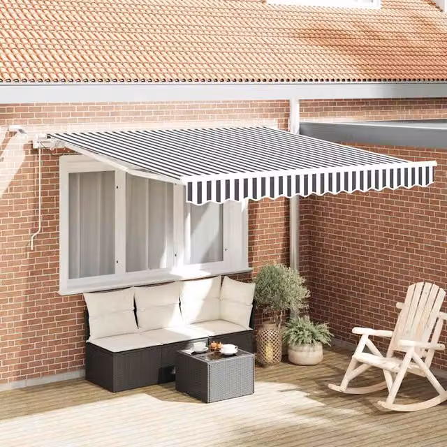 Toldo retráctil automático con luz LED Maison exclusive en color antracita y blanco, An: 300 cm, Al: 250 cm