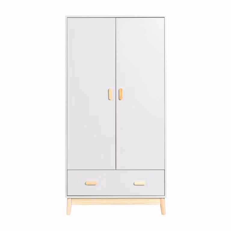 Armario escandinavo REBECCA MOBILI para niños en MDF y pino, color blanco y marrón, An/P/Al: 80 x 55 x 175 cm