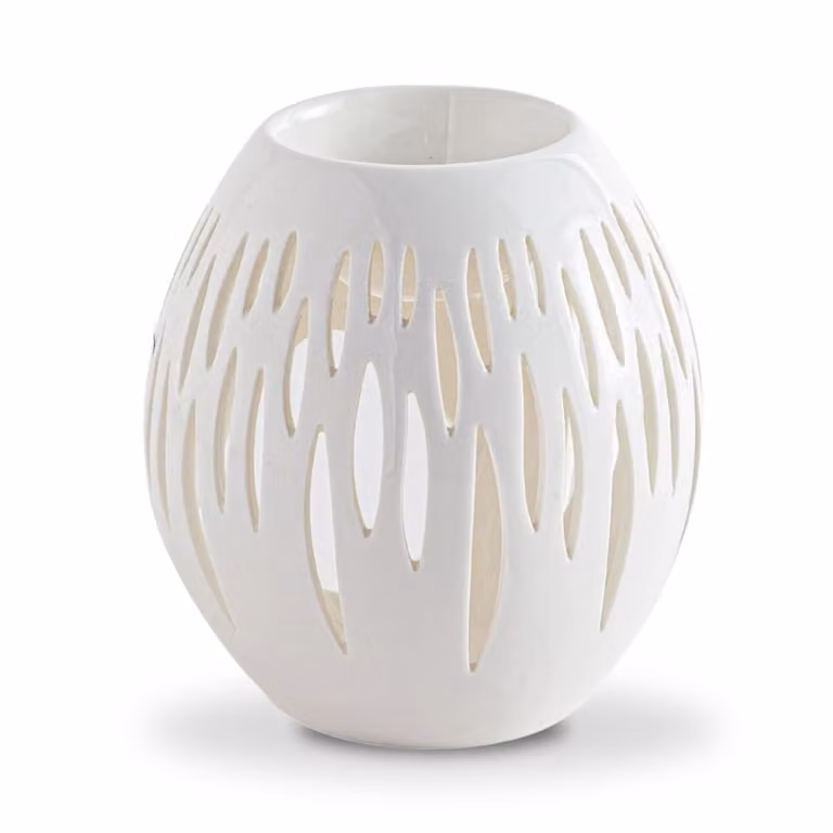 Quemador de perfume Zen'Arôme de cerámica blanca para tealight, diseño minimalista y redondo, Altura: 12,5 cm
