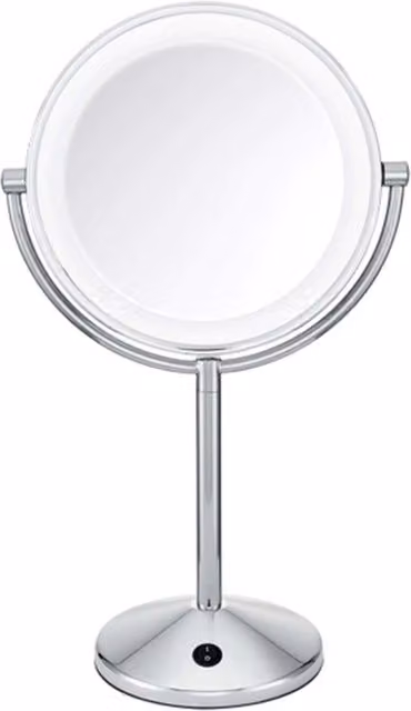 Espejo de maquillaje Babyliss 9436e redondo con luz LED y acabado en plata de metal para mesa