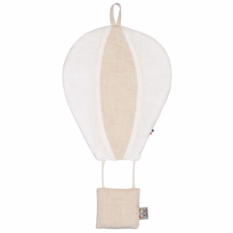 Globo aerostático mural decorativo de lino orgánico Sevira Kids multicolor beige y blanco