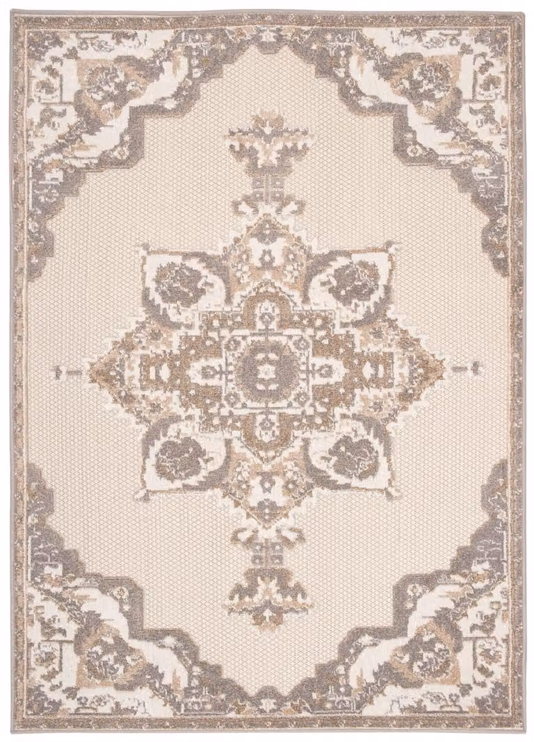 Alfombra Tapiso de diseño abstracto para interior y exterior en colores beige, gris y marrón, An/P: 120 x 170 cm