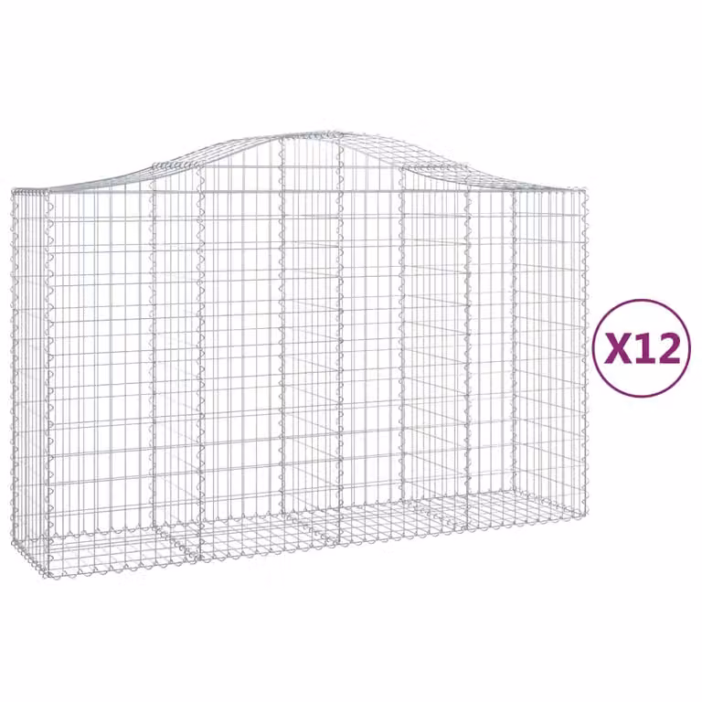 Set de 12 cestas gaviones Syfax de hierro galvanizado color plata con forma de arco, An/P/Al: 200 x 50 x 140 cm