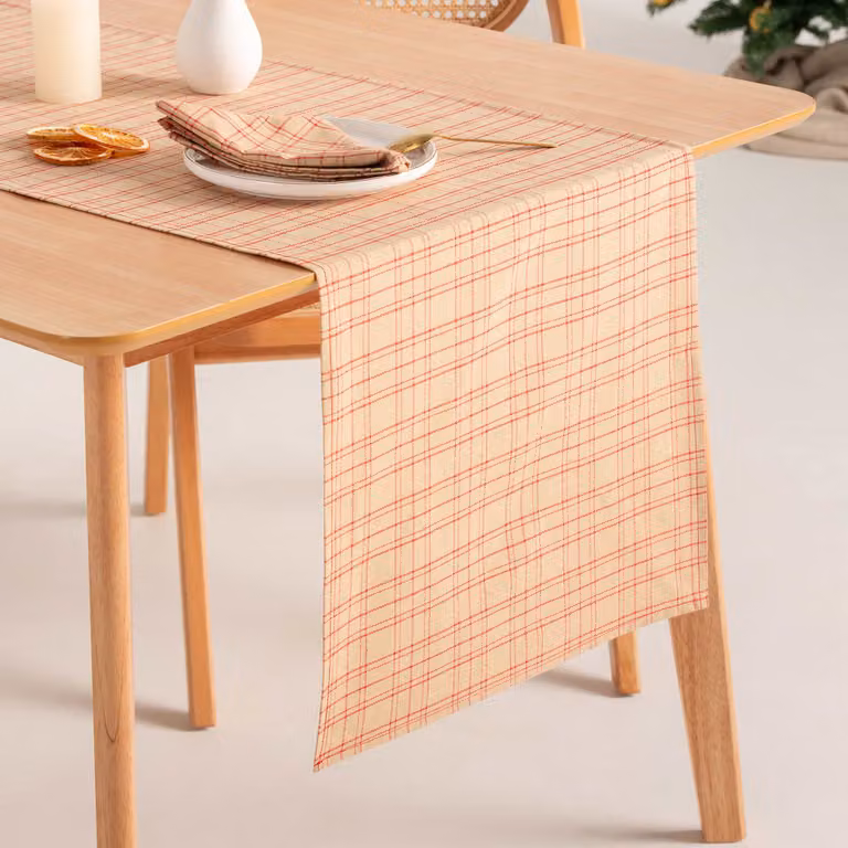 Camino de mesa de Navidad Gamusi en jacquard de algodón color beige, An/Al: 45 x 135 cm