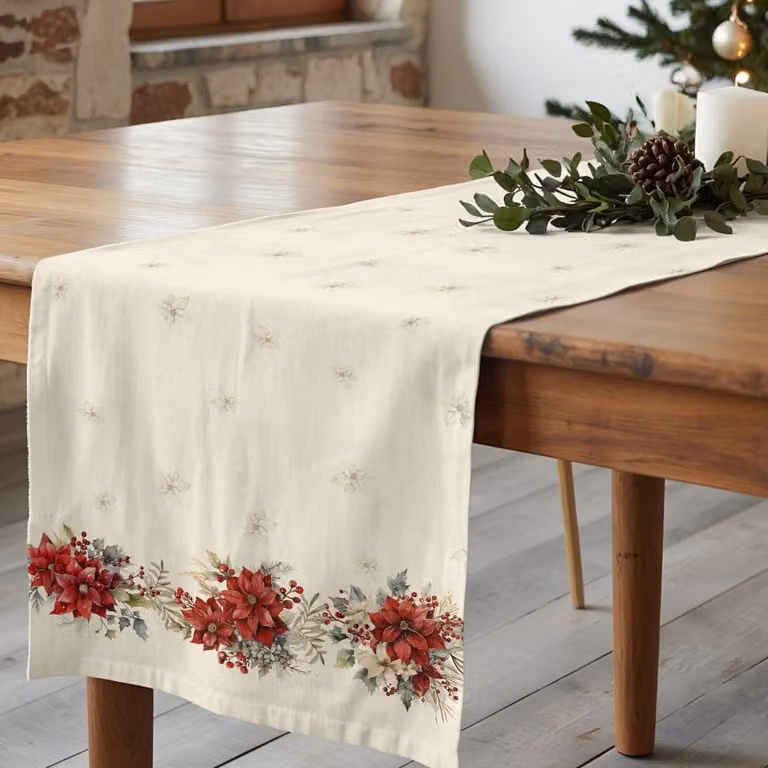 Camino de mesa navideño floral Muare Home de algodón multicolor An/P: 50 x 150 cm